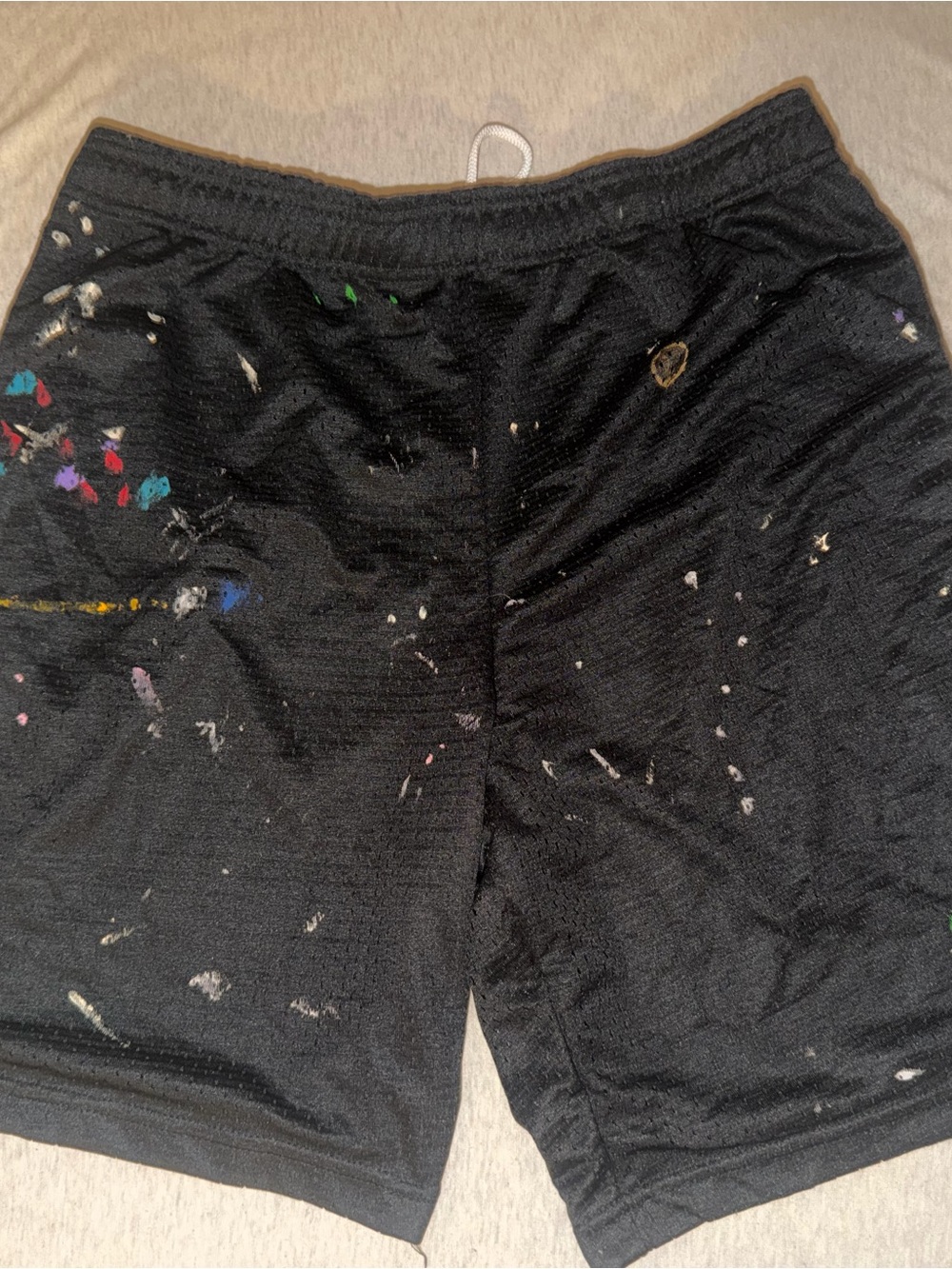 MNML Black Men's Athletic Mesh Shorts with Colorful Paint Accents
